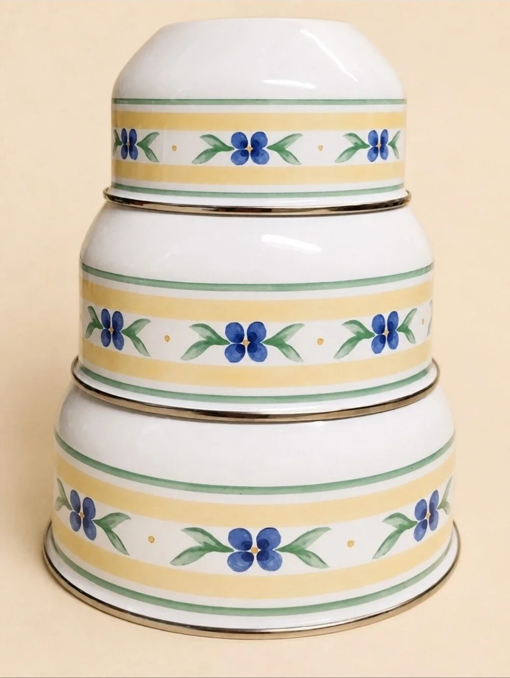 Pfaltzgraff Summer Breeze 3 Pc Nesting Metal Mixing Bowl Set Floral Vintage